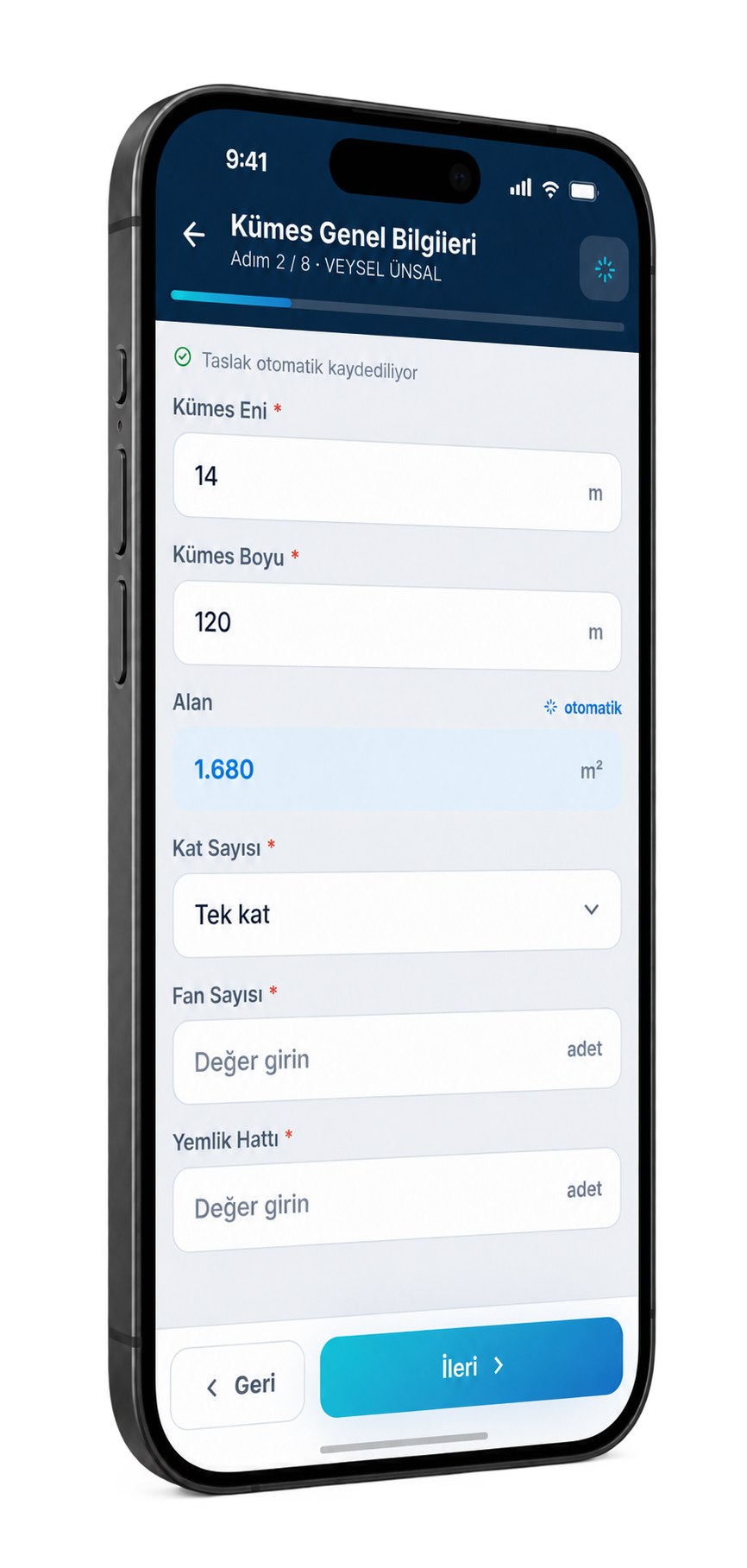 Novintek mobil uygulamasında kurallı kümes bilgileri formu
